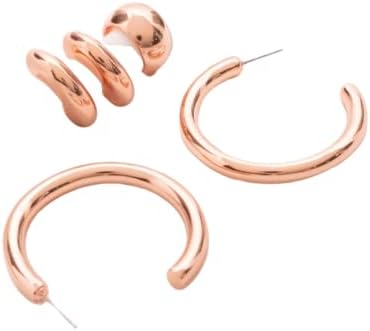 AVEMARÍA SET X4 EARRINGS 24K SILVER-PLATED THE TREND SILVER - ROSE GOLD ( 2 UNITS XL EAR CUFF, 1 UNIT BOLD EAR CUFF, 1 PAIR HOOPS 40mm) Cuffs Jewelry Non Piercing Fake Piercings Earring For Women Girls Clip on Cartilage Colombian Design dainty (Silver)