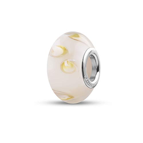 Preisvergleich Produktbild Quiges Glas Bead Perle für Damen Handgemacht Cremetransparent mit Hellgelben Punkten