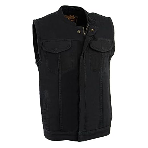 Milwaukee Leather MDM3000 Men's Black Denim ‘Quick Draw’ Dual Closure Club Style Vest - Large