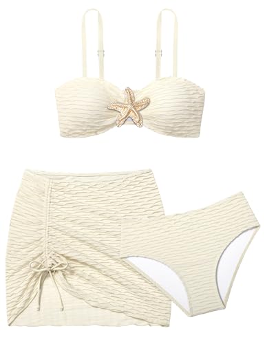 Image of Girls Swimsuit Double Strap High Waist Sporty Bikini Swimsuits Swim Cover Up Skirt 3 Piece Set