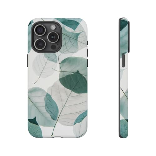 Coque rigide iPhone 15 Pro Max feuilles bleues design mat