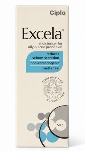 Image of Cipla Excela Oil Control Moisturiser 50g for Oily, Combination & Acne Prone Skin | Sebum Reducing Face Cream | Non-Comedogenic Matte Moisturizer | Lightweight Daily Use | Fragrance Free