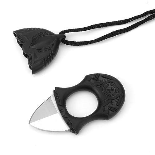 AZHU Neck Knife with Sheath and Necklace, Small Black Pocket Knife, Full Tang Mini Pocket Knife for...