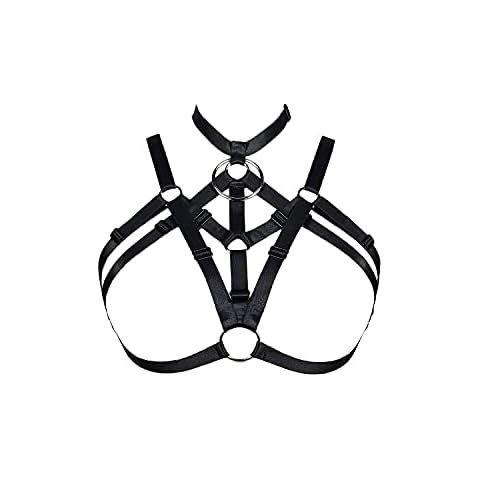Harness Bra,Jelinda Womens Sexy Goth Strappy Triangle Open Cup Frame Bra (2) Cover