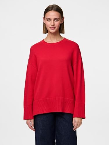 Pieces Maglione Donna Pcava A Righe Con Girocollo E Spacchi Laterali - Cotone Morbido, Taglia XL, Colore Crockery