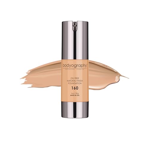 Bodyography Natural Finish Foundation (Medium/Neutral #160) | Oil-Free, Anti-Aging Salon Foundation with Vitamin E & C | Photo-Ready, Skin-Perfecting Coverage | Vegan, Gluten-Free, Paraben-Free