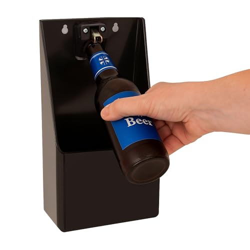 Chabrias Ltd Single Pub Bar Bottle Opener with Cap Catcher Wall Mounted or Stand-Up Made in UK from 100% Recycled Plastic Durable Ideal for Home Bar Accessories Kitchens Garden & Outdoors