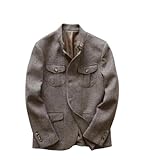 Men's Vintage British Herringbone Tweed Tweed Hunting Casual Stand Collar Multiple Pockets Jacket