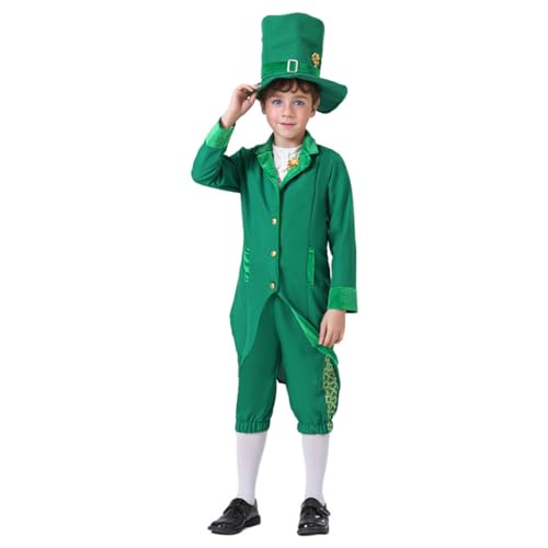 CHICTRY St. Patrick's Day Party Costume Enfant Fille Garcon Irlandais Fête Saint Patrick 4-12 Ans Vert Garçon 7-8 ans