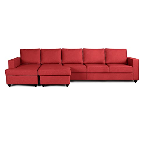 Image of Wakefit Sofa Set | 3 Year Warranty | Sofa 3 Seater, 3 Seater Sofa for Living Room, Wooden Sofa Set, 4 Seater + Left Aligned, Sofa for Living Room - Napper(Omega : Red)
