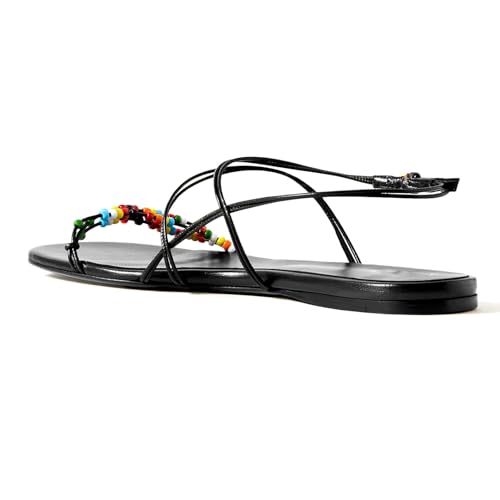 Women's Beaded Flat Sandals Strappy Open Toe Slides Sandals For WomenAnkle Buckle Summer Beach Dress Shoes3