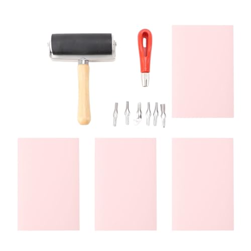 Rubber Block Stamp Making Kit, Rubber Block Stamp Carving Blocks with Rubber Brayer Cutter Tools for Printmaking Printing and Stamp Soft Rubber More Crafts