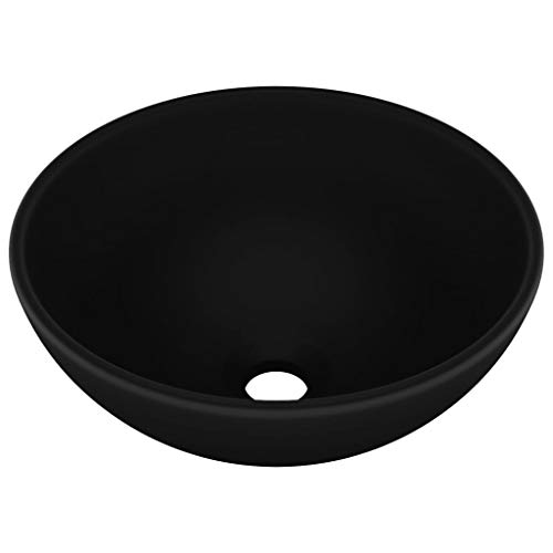 vidaXL Lavabo Rond de Luxe de Salle de Bain Vasque à Poser de Toilette Lave-mains Salle Cosmétique Intérieur Noir Mat 32,5x14 cm Céramique