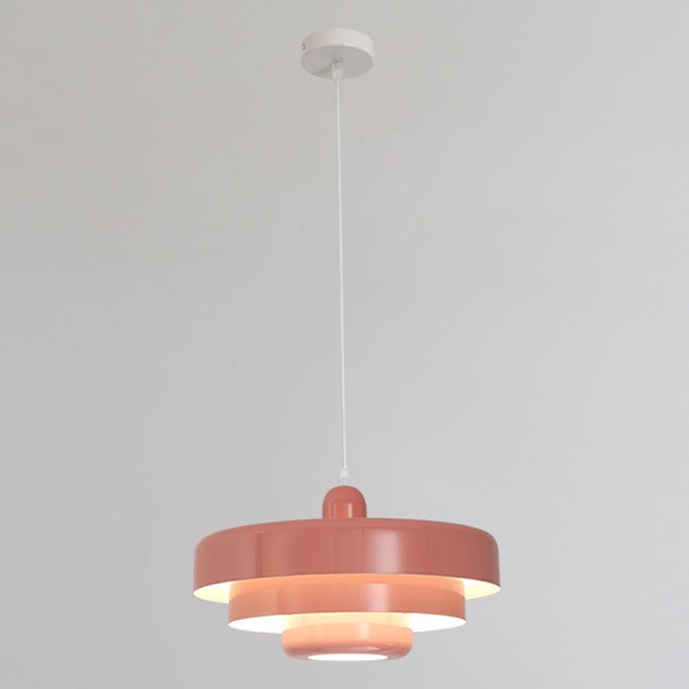 KXEcoLife Nordic Metal Pendant Light, Mid Century Modern Light Fixtures, 3-layer Design, 13.7 Inch Vintage Chandelier Ceiling For Living Room, Hallway, Pink