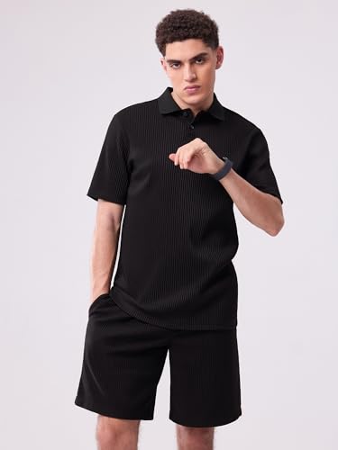 Polo para hombre de manga corta con tejido acanalado texturizado y botones, ideal casual para verano, trabajo y vacaciones miniatura 5