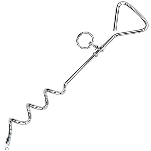 Dog Tie-Out Stake Heavy Duty Spiral Ground Stake Cable for Outside Yard Camping Beach Secure Outdoor Tethering Anchor Dog Leash Chain Rope Metal 360 Swivel Hook Rope for Small Medium Large Dogs