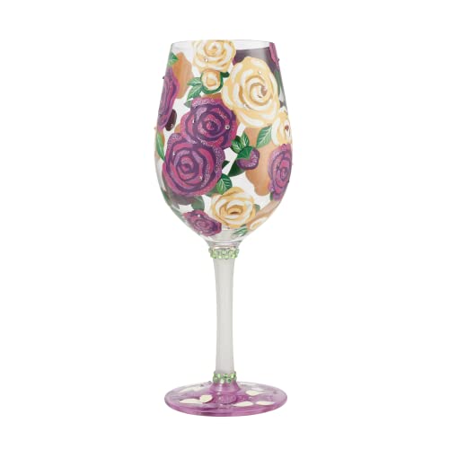 Enesco Designs By Lolita Coming Up Roses Floral Hand-Painted Artisan Wine Glass, 1 Count (Pack Of 1), Multicolor #TOP16
