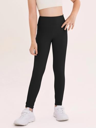 Haloumoning Girls Athletic Leggings Kids Workout High Waisted Stretchy Running Yoga Pants with Pockets 5-14 Years4