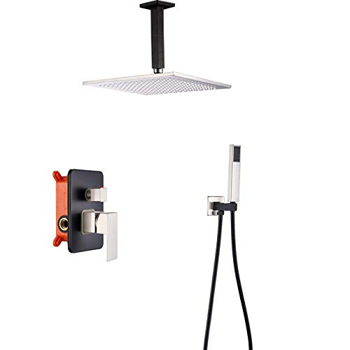 Ensemble combiné de douche mitigeur de pluie noir encastrable avec douchette à main - 2
