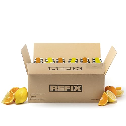 Bebida de Recuperación REFIX – Base Agua del Mar, Baja en Calorías, Orgánica, Sin Azúcar Añadido, Vegana, Electrolitos y Sales Minerales Naturales del Mar - Limón y Naranja - Pack de 24 Tetrapack