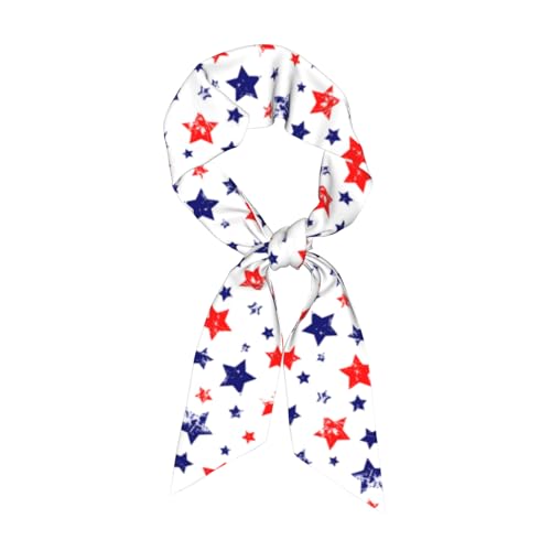 Zynphebag 4th of July Long Satin Skinny Scarf for Women Patriotic Red White Blue Star Print Silk Ribbon Neck Scarfss Independence Day Outfit Accessory 2.9x49.6 Soft for Hair Tie Headband