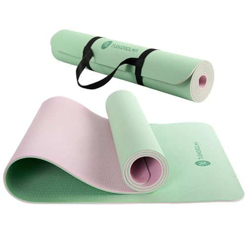 TASHIDROLMA Yogamatte Rutschfest TPE Yoga Matte Mit Tragegurt Sportmatte Gymnastikmatte Für Pilates Fitnessstudio Zuhause Reisen 183x61cm Dicke 6 mm