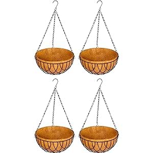 Niyara Metal Hanging Planter Basket with Coco Coir Liner Wall Mount Wire Hanging Plant Holder Large for Indoor Outdoor Garden Porch and Balcony Color :Black (13 inch Set of 4) (B0CQFWDT1H) Amazon Price History, Amazon Price Tracker
