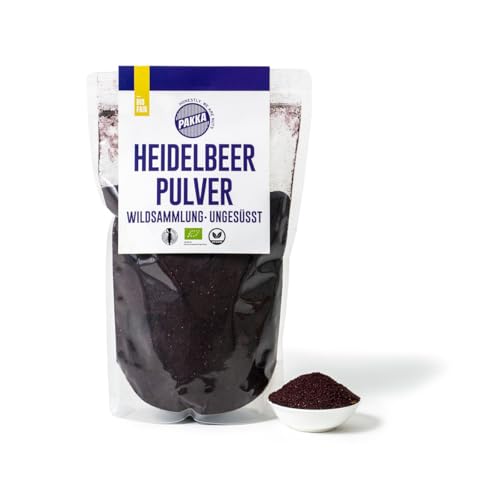 Pakka Bio Heidelbeerpulver Heidelbeeren Pulver Blaubeeren Blaubeerpulver Blueberries Blueberry Pulver ungesüßt naturbelassen unbehandelt ungeschwefelt schonend luftgetrocknet vegan 750g