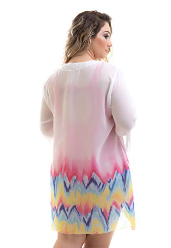 Saída de Praia Plus Size Branca Zig Zag Kemmy-48