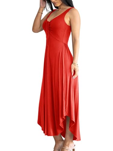 Image of Langwyqu Womens 2026 Summer Sleeveless Tank Dress Empire Waist Asymmetrical Flowy Casual Maxi Dresses
