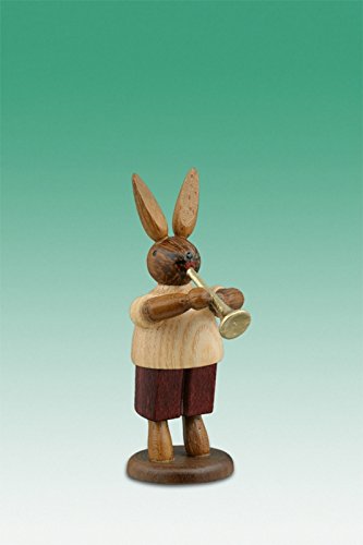Lapin de Pâques musicien bois figurine trompette décoration 7.5cm