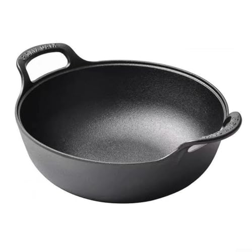 Cast Iron Wok Pan Dual Handle Flat Bottom Cookware For Induction Gas Electric Stove 20cm Black(A)