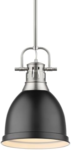 Golden Lighting 3604-S PW-BLK Duncan Pendant, Pewter with Matte Black Shade