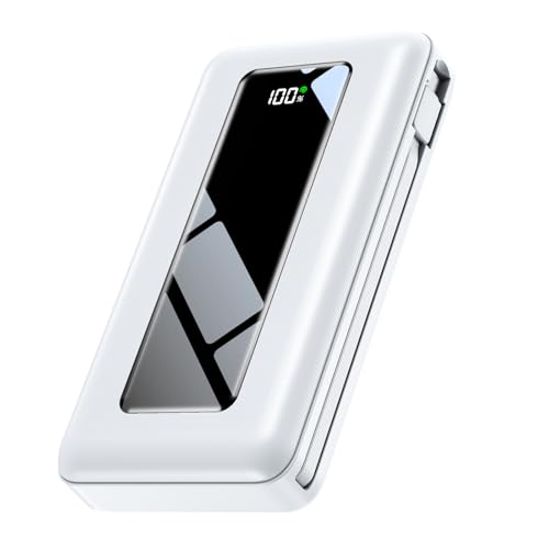 JKELAR Portable Charger Power Bank, 50000mAh Travel Camping Essential Battery Pack with Built-in Cables, PD 22.5W Fast Charging, Large Capacity Portable Phone Charger for iPhone, White