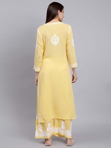 Image of Seva Chikan Hand Embroidered Lucknowi Chikankari Modal Kurta and Palazzo Set SCL8023