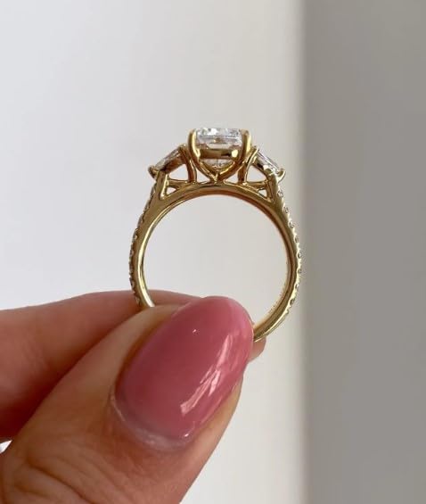 2.5 Carat Elongated Cushion Cut Diamond Engagement Ring, Three Stone Diamond Ring, Side Pear Cut Engagement Ring,14 kt Gold plated Wedding Gift,Gifted for Her.size 3-12 (USA)4