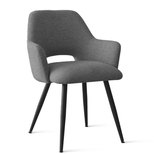 Image of Finch Fox Motel Luxurious Home Collection Upholstery Fabric Arm Dining Room Chairs in Dark Gery Color with Black Metal Powder Coated Legs (Set of 4)