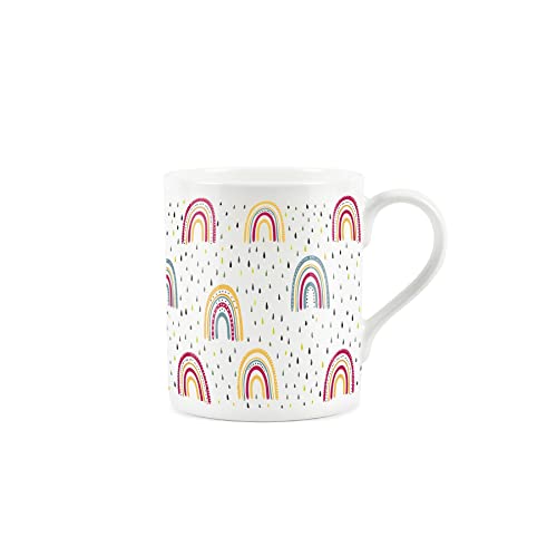 Purely Home Rainbow Mug - Happy Pink & Yellow Raindrops - Small Bone China Cup Tea/Coffee Present Gift, 1 Mug