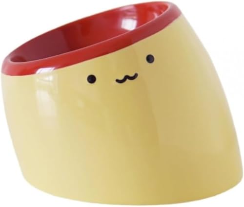 斜め口設計セラミック猫用フードボウル|頸椎保護・食べやすい高さ|転倒防止|黒いヒゲ汚れ対策|おしゃれな陶器製食器 (イエロー)