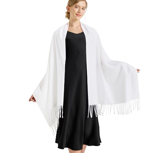 Ciormis Pashmina Wraps for Women White Pashminas Shawls and Scarf Evening Party Warm Fashion Blanket Shawl for Wedding Bride Bridesmaids (White)