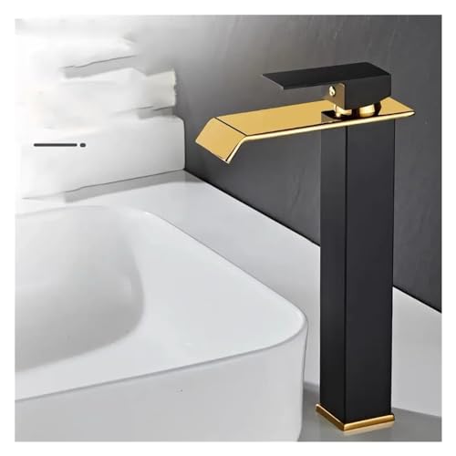 Mitigeur de lavabo cascade noir or platine pour meuble vasque - 5