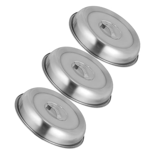 CIYODO 3 piezas Cubierta Redonda de Acero Inoxidable para Alimentos Protector Antiaceite para Restaurante Tapa para Platos y Bistec Diseño Liso y Retención de Vapor para Comida Caliente