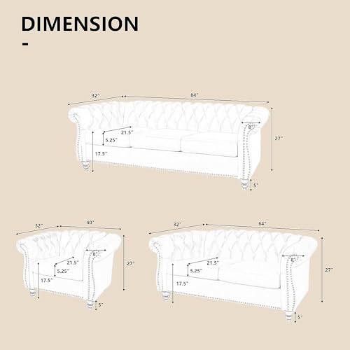 Image of QHITTY 2 Piece Living Room Sofa Set, Sectional Chesterfield Sofa Chair Contemporary Upholstered Velvet Loveseat Couch Sets for Living Room, Bedroom, Office