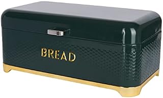 KitchenCraft LOVELLO Lovello Textured Large Bread Bin with Lid, Ventilated Design, 41.5 x 20 x 18cm  Hunter Green & Gold