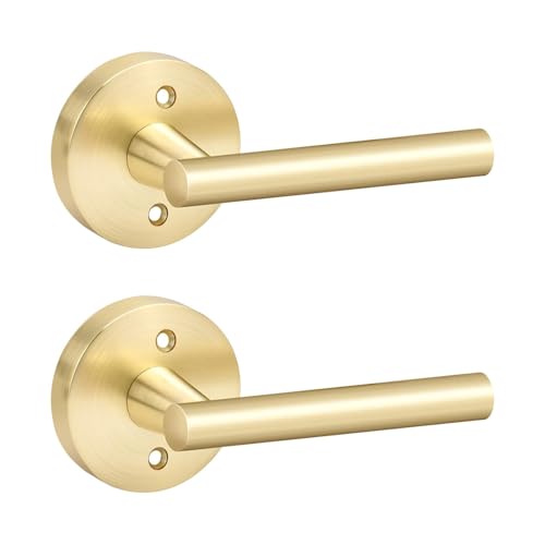 Image of Goldenwarm 2 Pieces Gold Dummy Door Handle, Non-Turning Brushed Gold Door Handles for Bifold Closet Doors, Single Side Lever Heavy Duty Round Modern Door Handle