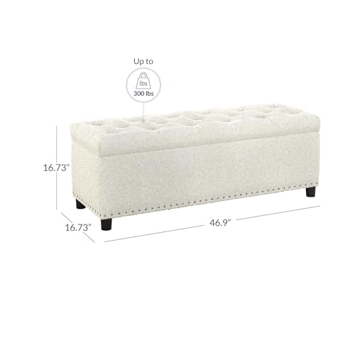 Image of BELLEZE Storage Ottoman, Tufted Ottoman with Close Hinge, Foot Rest for Living Room (White, 47 inch)