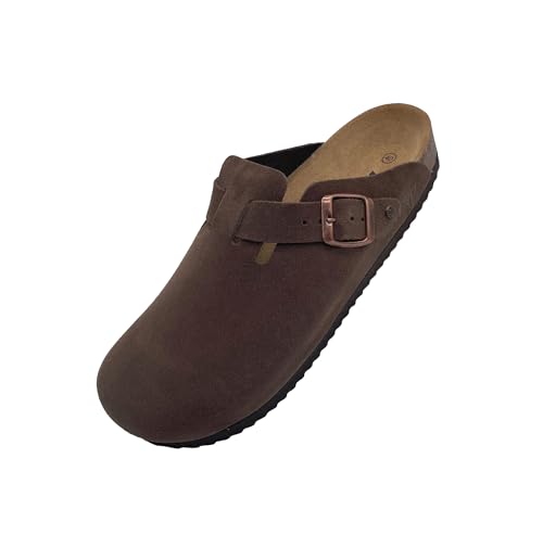 Revo Modische und bequeme Unisex Kork Fußbett Pantoletten, Hausschuhe und Sandalen für Erwachsene, hochwertiges Leder, nachhaltige Herstellung in Spanien (Braun, Gr. 43)