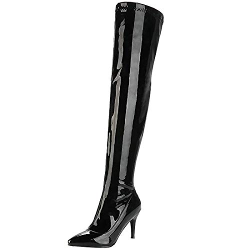 MAVMAX Womens Side Zipper Stiletto Heel Pointed Toe Thigh High Boots