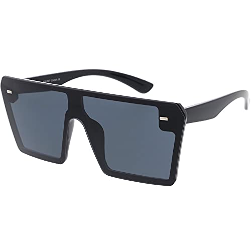 zeroUV - Oversize Rimless Neutral Colored Flat Top Shield Sunglasses D2792
