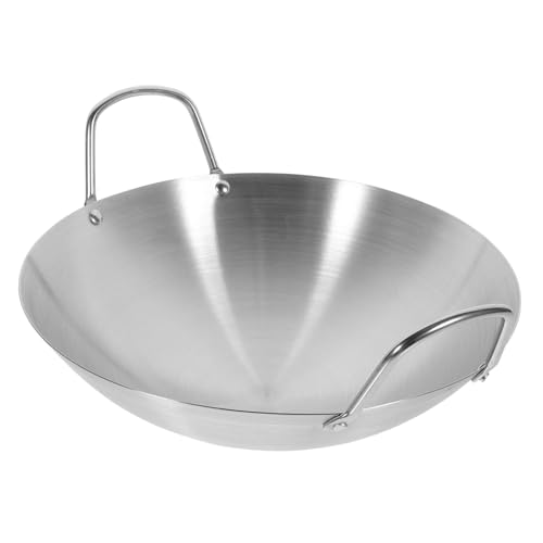 Wok de acero inoxidable con mango doble y fondo redondo